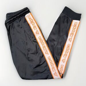 KAPPA Track Pants Joggers Mens Size Large L Black Orange‎ Logo Y2K VTG